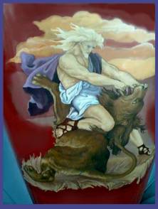 'Sampson Slaying the Lion' - Harley Davidson tank art